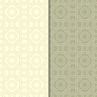 Zeytin yeşili geometrik süsler. Web, Tekstil ve duvar kağıtları için dikişsiz desen seti