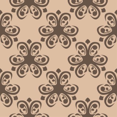 Bej renkli arka plan üzerinde kahverengi çiçek süsleme. Tekstil ve duvar kağıtları için seamless modeli