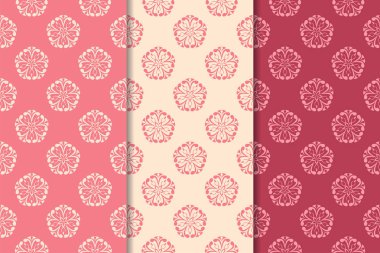 Çiçek süsler kümesi. Kiraz kırmızısı dikey Dikişsiz desen. Duvar kağıdı arka plan