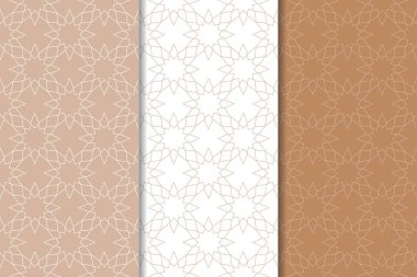 Geometrik süsler kümesi. Kahverengi ve beyaz Dikişsiz desen web, Tekstil ve duvar kağıtları için