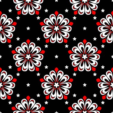 Siyah kırmızı ve beyaz çiçek öğeleri. Sorunsuz arka plan duvar kağıtları için