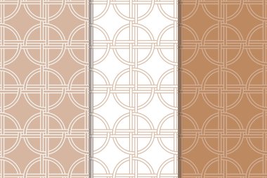 Kahverengi ve beyaz geometrik süsler. Web, Tekstil ve duvar kağıtları için dikişsiz desen seti