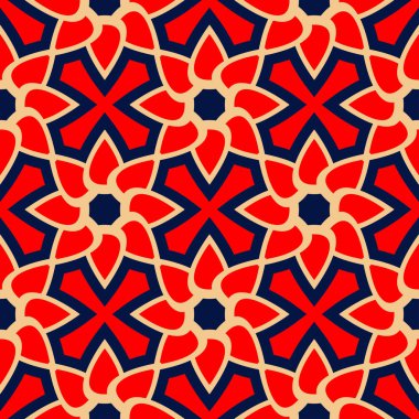 Çiçek sorunsuz arka plan. Duvar kağıtları, Tekstil ve kumaş için mavi arka plan üzerinde kırmızı ve bej çiçek öğeleri