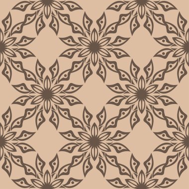 Bej renkli arka plan üzerinde kahverengi çiçek süs tasarım. Tekstil ve duvar kağıtları için seamless modeli