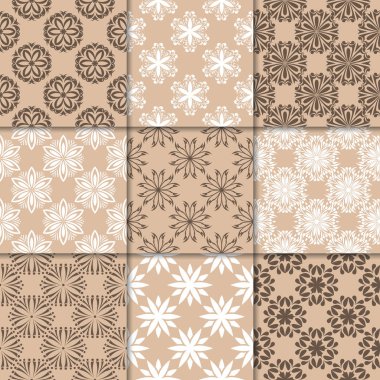 Kahverengi Bej çiçekli süsler. Kağıt için dikişsiz desen koleksiyonu Tekstil