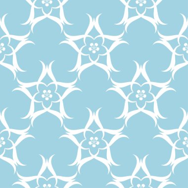 Mavi zemin üzerine beyaz çiçek süsleme. Tekstil ve duvar kağıtları için seamless modeli