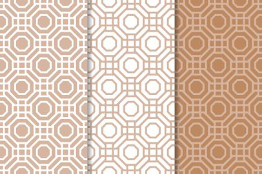 Web, Tekstil ve duvar kağıtları için geometrik Dikişsiz desen kahverengi ve beyaz set