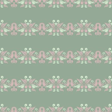 Çiçek seamless modeli. Zeytin yeşili arka plan duvar kağıtları, Tekstil ve kumaş için soluk pembe çiçek öğeleri ile