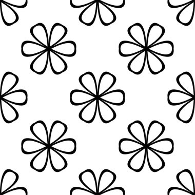 Beyaz arka planda siyah çiçek süsleme. Tekstil ve duvar kağıtları için seamless modeli