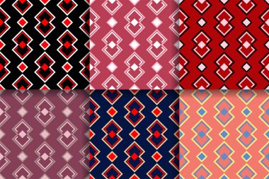 Kesintisiz geometrik desenler. Tekstil, kumaş veya duvar kağıtları için renkli arka planlar topluluğu