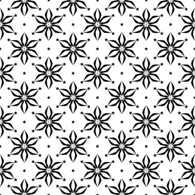 Beyaz arka planda siyah çiçek süsleme. Tekstil ve duvar kağıtları için seamless modeli