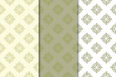 Zeytin yeşili çiçek arka planlar. Tekstil ve duvar kağıtları için dikişsiz desen seti