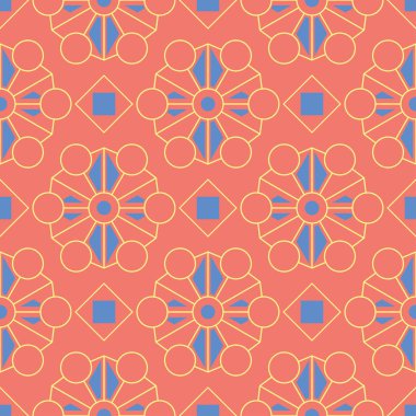 Turuncu seamless modeli. Parlak geometrik arka plan duvar kağıtları ve Tekstil için mavi ve sarı tasarımı ile