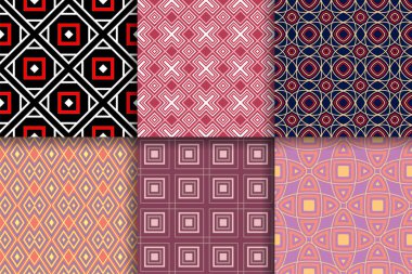 Kesintisiz geometrik desenler. Tekstil, kumaş veya duvar kağıtları için renkli arka planlar topluluğu