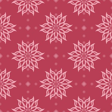 Kırmızı zemin üzerine çiçek süsleme. Tekstil ve duvar kağıtları için seamless modeli