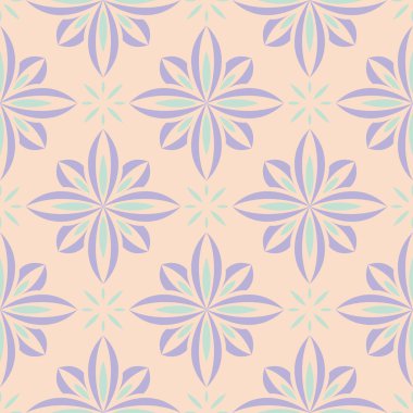 Sorunsuz çiçek desenli. Duvar kağıtları, Tekstil ve kumaş için bej mor ve mavi arka plan