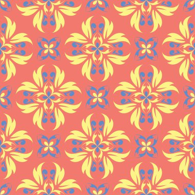 Çiçek kırmızı seamless modeli. Arka plan duvar kağıtları, Tekstil ve kumaş için sarı ve mavi çiçek öğeleri ile parlak renkli