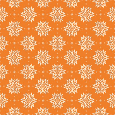 Turuncu zemin üzerine beyaz çiçek süsleme. Tekstil ve duvar kağıtları için seamless modeli