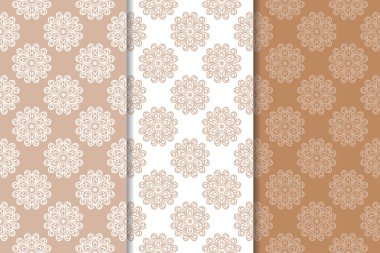 Kahverengi çiçek arka planlar. Tekstil ve duvar kağıtları için dikişsiz desen seti