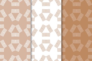 Kahverengi ve beyaz geometrik süsler. Web, Tekstil ve duvar kağıtları için dikişsiz desen seti