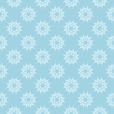 Mavi zemin üzerine beyaz çiçek desenli. Tekstil ve duvar kağıtları için sorunsuz süsleme