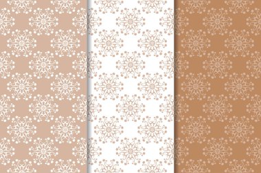 Kahverengi çiçek arka planlar. Tekstil ve duvar kağıtları için dikişsiz desen seti