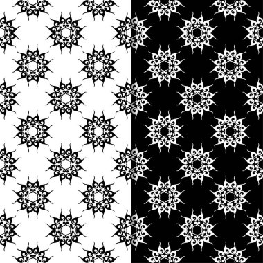 Siyah ve beyaz çiçek arka planlar. Tekstil ve duvar kağıtları için dikişsiz desen seti
