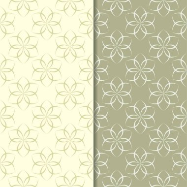 Zeytin yeşili ve bej çiçek arka planlar. Tekstil ve duvar kağıtları için dikişsiz desen seti