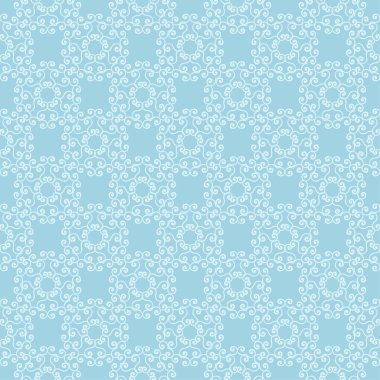 Mavi zemin üzerine beyaz çiçek süsleme. Tekstil ve duvar kağıtları için seamless modeli