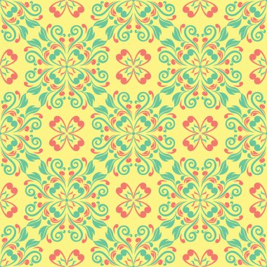 Çiçek seamless modeli. Arka plan duvar kağıtları, Tekstil ve kumaş için pembe ve yeşil çiçek öğeleri ile parlak renkli