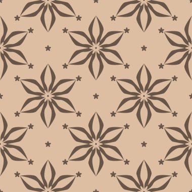 Bej renkli arka plan üzerinde kahverengi çiçek süsleme. Tekstil ve duvar kağıtları için seamless modeli