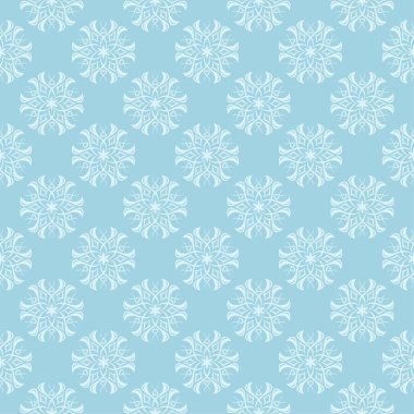 Mavi zemin üzerine beyaz çiçek desenli. Tekstil ve duvar kağıtları için sorunsuz süsleme