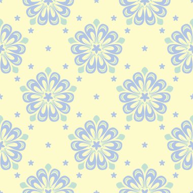 Çiçek desenli sorunsuz arka plan. Bej renkli arka plan duvar kağıtları, Tekstil ve kumaş için mavi ve yeşil ışık çiçek öğeleri ile