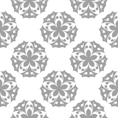 Beyaz arka plan üzerine açık gri çiçek süsleme. Tekstil ve duvar kağıtları için seamless modeli