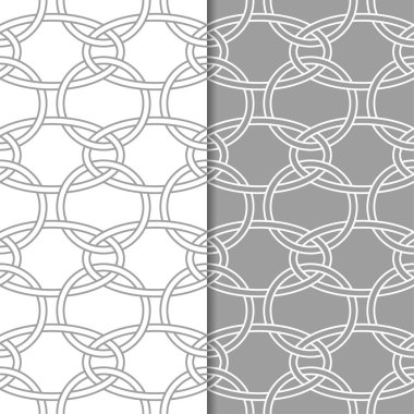 Gri ve beyaz geometrik süsler. Web, Tekstil ve duvar kağıtları için dikişsiz desen seti