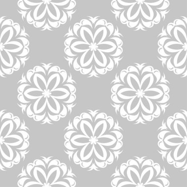 Gri arka plan üzerinde beyaz çiçek süsleme. Tekstil ve duvar kağıtları için seamless modeli