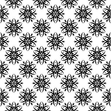 Beyaz arka planda siyah çiçek süsleme. Tekstil ve duvar kağıtları için seamless modeli