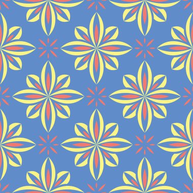 Çiçek tasarım ile mavi seamless modeli. Renkli arka plan duvar kağıtları, Tekstil ve kumaş için kırmızı sarı çiçek öğeleri ile