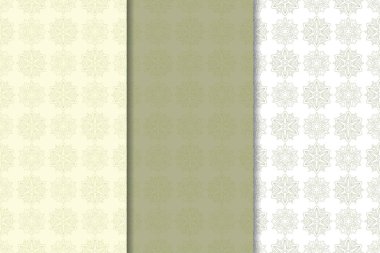 Zeytin yeşili çiçek arka planlar. Tekstil ve duvar kağıtları için dikişsiz desen seti