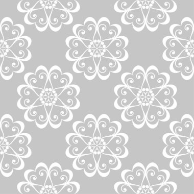 Gri arka plan üzerinde beyaz çiçek tasarım. Tekstil ve duvar kağıtları için seamless modeli