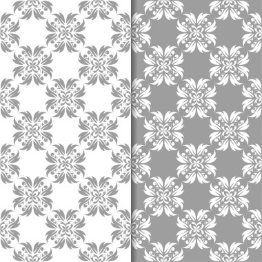 Beyaz ve gri çiçek arka planlar. Tekstil ve duvar kağıtları için dikişsiz desen seti