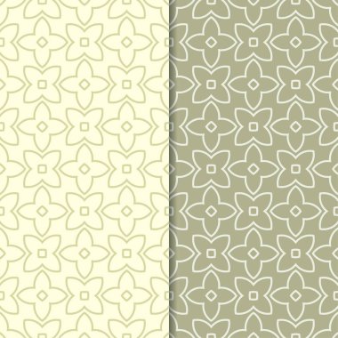 Zeytin yeşili geometrik süsler. Web, Tekstil ve duvar kağıtları için dikişsiz desen seti