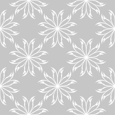 Gri arka plan üzerinde beyaz çiçek süsleme. Tekstil ve duvar kağıtları için seamless modeli