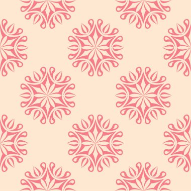 Bej renkli arka plan üzerinde kırmızı çiçekli süs. Tekstil ve duvar kağıtları için seamless modeli