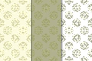 Zeytin yeşili çiçek arka planlar. Tekstil ve duvar kağıtları için dikişsiz desen seti