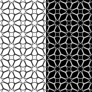 Siyah ve beyaz geometrik süsler. Web, Tekstil ve duvar kağıtları için dikişsiz desen seti