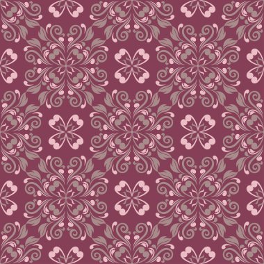 Çiçek seamless modeli. Mor kırmızı arka plan duvar kağıtları, Tekstil ve kumaş çiçek tasarım öğeleri ile