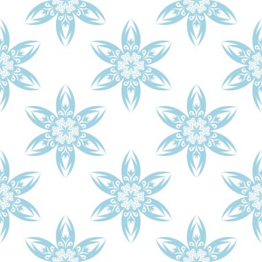 Beyaz zemin üzerine mavi çiçekler. Tekstil ve duvar kağıtları için süs seamless modeli