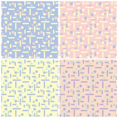 Soluk renkli kesintisiz arka plan duvar kağıtları, Tekstil ve kumaş için geometrik desenlerle set