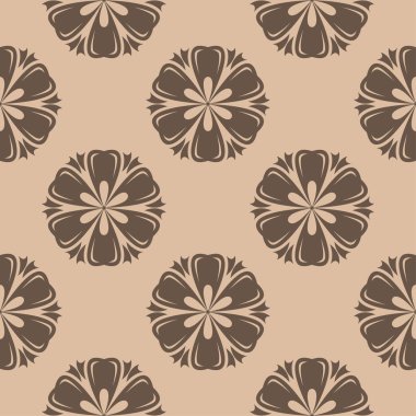 Kahverengi ve bej çiçekli süs. Tekstil ve duvar kağıtları için seamless modeli